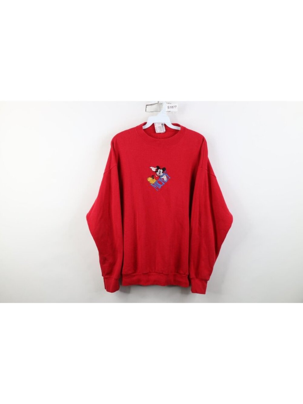Vintage 90s Disney Womens Large Faded Spell Out Mickey Mouse Sweatshirt Red USA